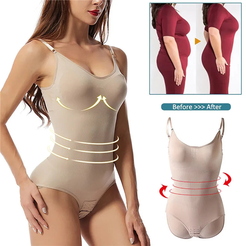 Seamless Shapewear Bodysuit For Women Tummy Control Butt Lifter Body Shaper Invisible Under Dress Slimming Strap Thong Underwear